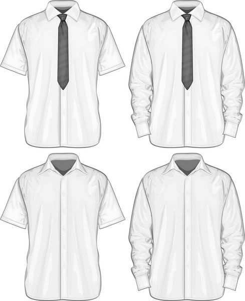 وکتور از پیراهن های لباس دکمه دار با و بدون کراوات آستین کوتاه و بلند نمای جلویی