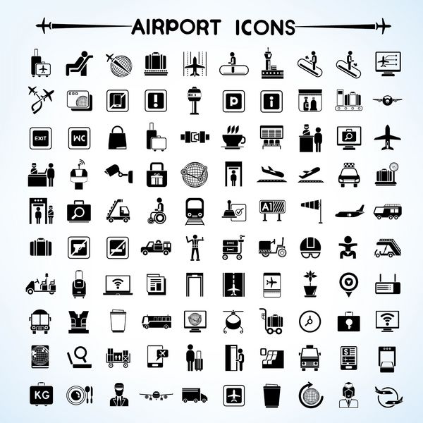 مجموعه آیکون فرودگاه نمادهای مدیریت فرودگاه نمادهای حمل و نقل هوایی
