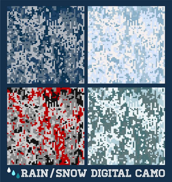 برف - باران - وکتور بدون درز مجموعه استتار دیجیتال