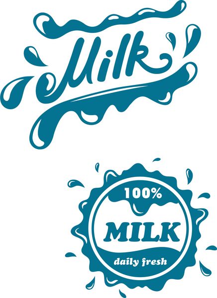 نمادها و نمادهای شیر تازه یا آرم با پاشش برای طراحی نوشیدنی