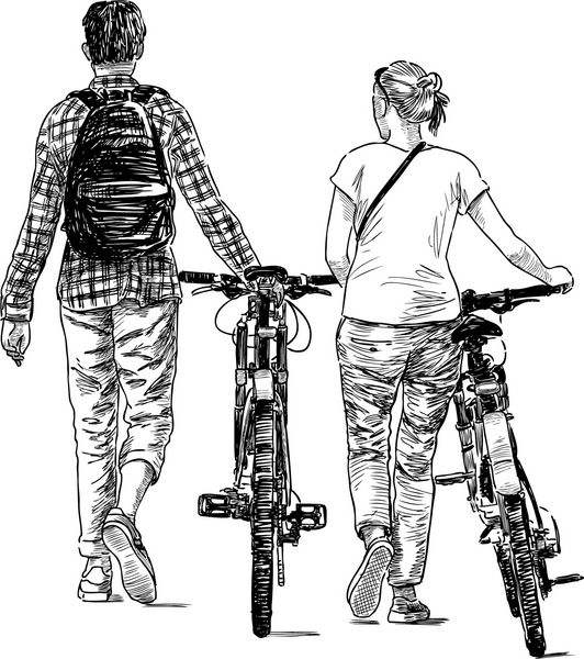 راه رفتن جوانان با دوچرخه