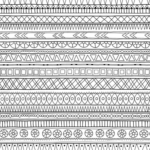 طراحی اصلی الگوی قومی doddle قبیله ای الگوی بدون درز با عناصر هندسی نسخه سیاه و سفید