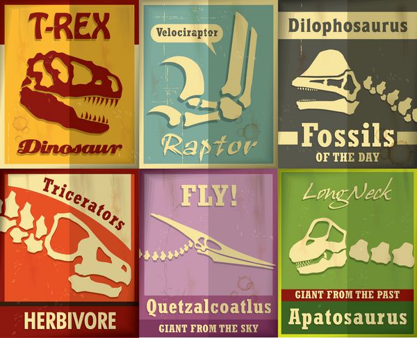 طراحی پوستر مجموعه فسیلی دایناسورهای قدیمی