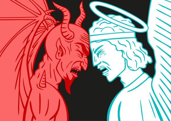 شیطان در مقابل فرشته بزرگ