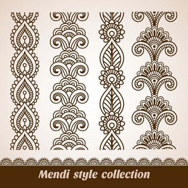 حاشیه های بدون درز زینتی مجموعه وکتور با عناصر انتزاعی گل به سبک هندی مجموعه مندی