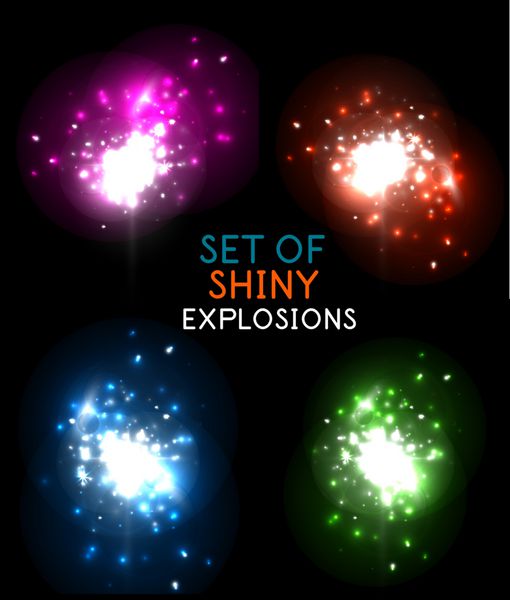 مجموعه طرح وکتور انفجار با درخشش انفجارهای رنگی درخشان که به راحتی قابل ویرایش هستند