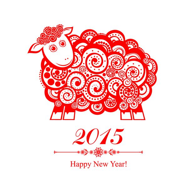 کارت سال نو 2015 با گوسفند قرمز وکتور