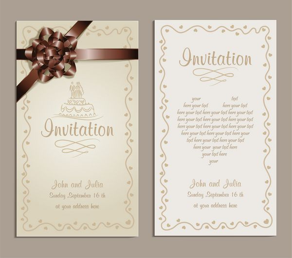 دعوت نامه عروسی یک دعوت نامه عروسی زیبا با روبان قهوه ای می تواند به عنوان یک کارت تبریک یا تبریک استفاده شود