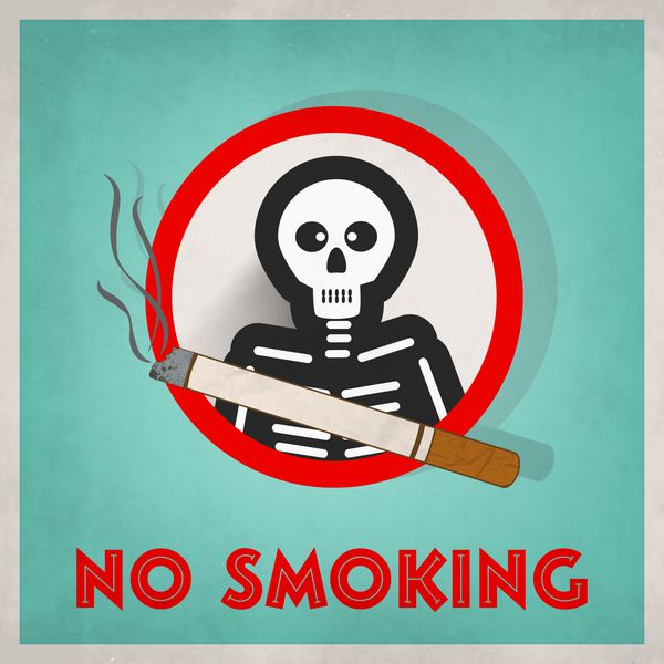 طراحی پوستر بنر یا بروشور قدیمی برای روز جهانی ممنوعیت سیگار با اسکلت انسان و سیگار در زمینه سبز