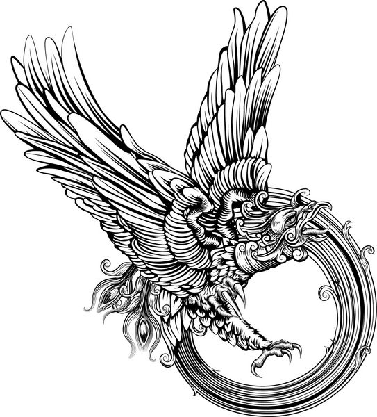 تصویر اصلی از پرنده افسانه ای ققنوس یا عقاب در سبک چوبی پویا
