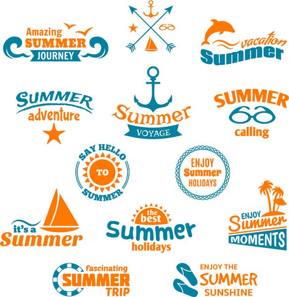 مجموعه تمبرهای برچسب برچسب سفر تابستانی تابستانی سفر دریایی کروز وکتور جدا شده