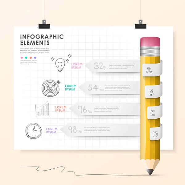 عناصر اینفوگرافیک نمودار مداد وکتور سبک طراحی شده با دست