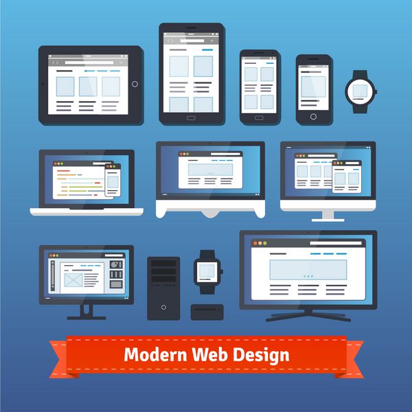 طراحی وب ریسپانسیو مدرن در حال توسعه بر روی تمامی دستگاه های موبایل و دسکتاپ وکتور