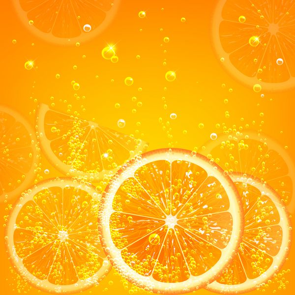 آب پرتقال با برش ها و حباب های پرتقال