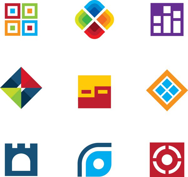 مجموعه نمادهای رنگارنگ ایده نوآوری راه اندازی کسب و کار عناصر لوگوی بردار انتزاعی