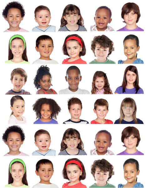 po collage از کودکان جدا شده در پس زمینه سفید