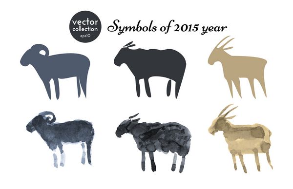 مجموعه ای از سیلوئت های نمادهای سال 2015 کشیده و ساده