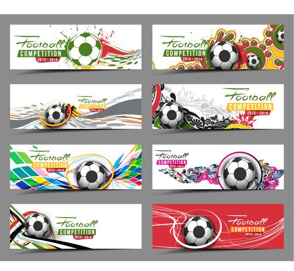 مجموعه ای از طراحی قالب تبلیغاتی بنر رویداد فوتبال