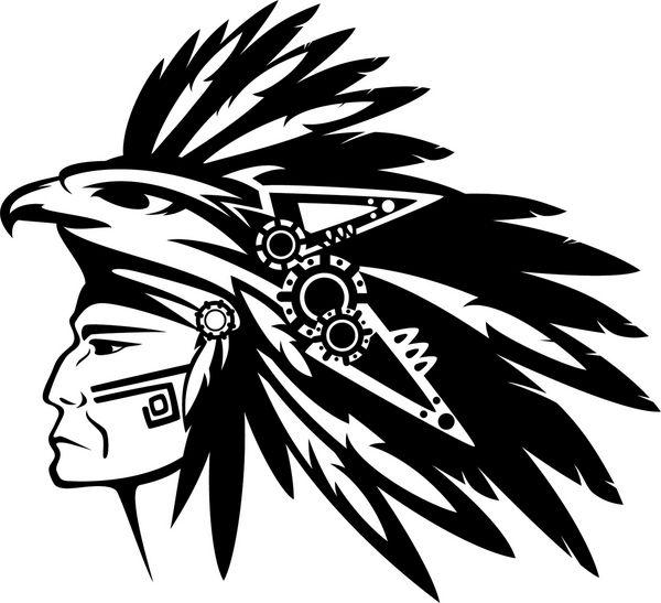 جنگجوی قبیله آزتک با روسری پر با سر عقاب - طرح وکتور سیاه و سفید