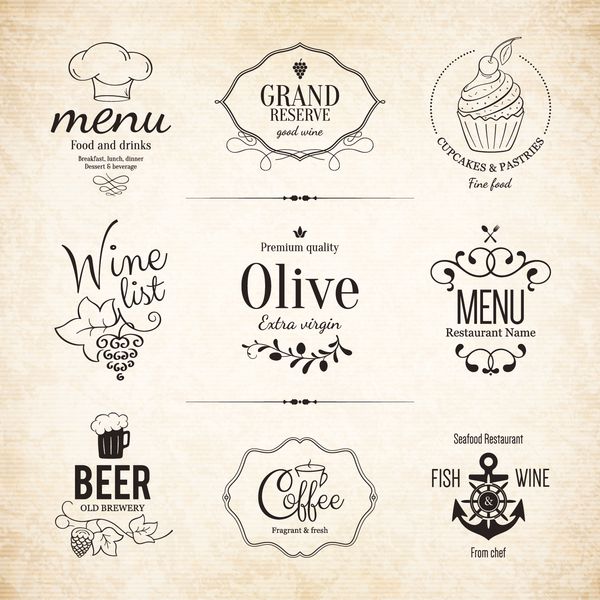 برچسب مجموعه لوگو برای طراحی منوی رستوران
