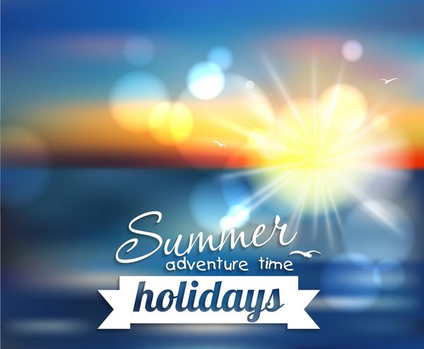 تعطیلات تابستانی - پس زمینه وکتور زیبا با غروب دریا خورشید و جلوه تار این وکتور را می توان برای کارت پستال بنر پوستر و صفحه وب استفاده کرد