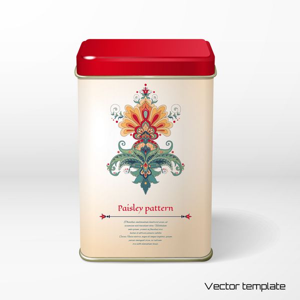 جسم وکتور بسته بندی قلع مربع چای قهوه محصولات خشک الگوی گل های زیبا در سبک قدیمی لطفا برای متن شما