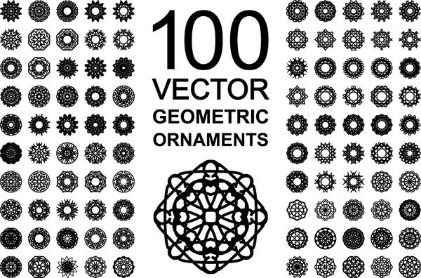 ست زیور آلات هندسی گرد 100 اسپیروگراف برداری