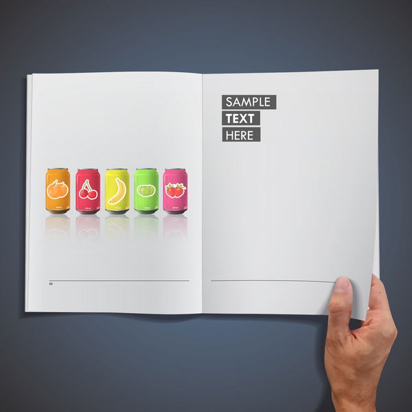 مجموعه ای از آب میوه های رنگارنگ چاپ شده روی کتاب
