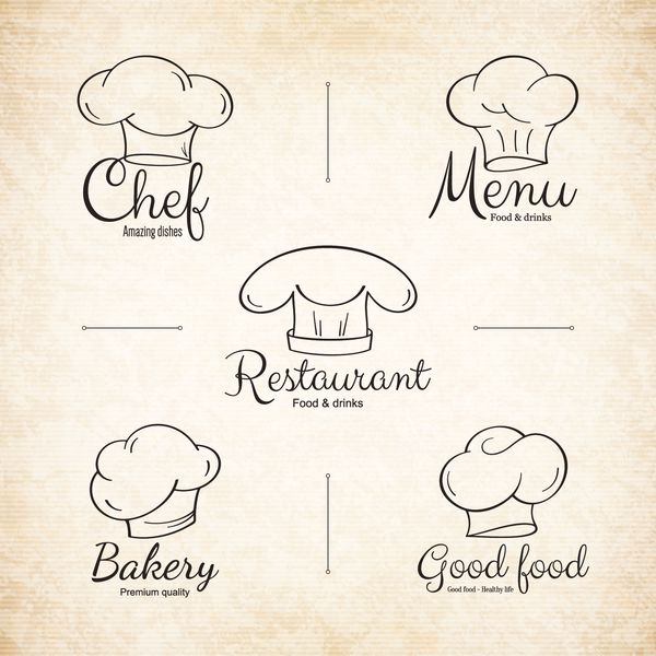 برچسب های کلاه سرآشپز برای طراحی منوی رستوران