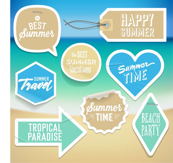طراحی برچسب و برچسب تعطیلات تعطیلات تابستانی وکتور