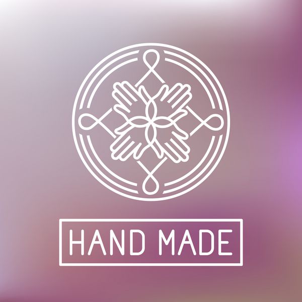 برچسب دست ساز وکتور به سبک مد روز - نماد دست و متن عنصر برای طراحی گرافیکی - قالب طراحی لوگو