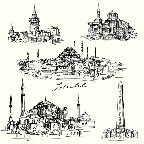 استانبول - ایاصوفیه - مجموعه نقاشی با دست