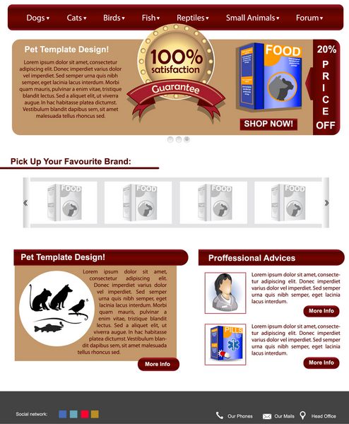 طراحی قالب وب سایت به همراه آیکون و تصاویر فروشگاه حیوانات خانگی