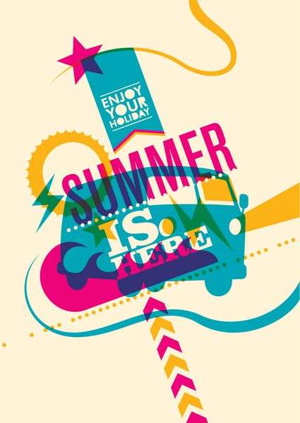 پوستر تابستانی با عناصر طراحی رنگارنگ وکتور