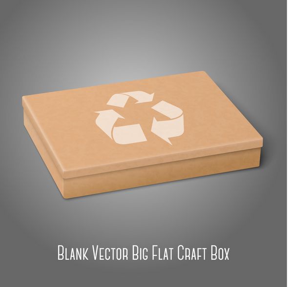 وکتور جعبه بسته تخت واقع گرایانه صنایع دستی با علامت بازیافت که روی پس زمینه خاکستری جدا شده است برای طراحی و برندسازی
