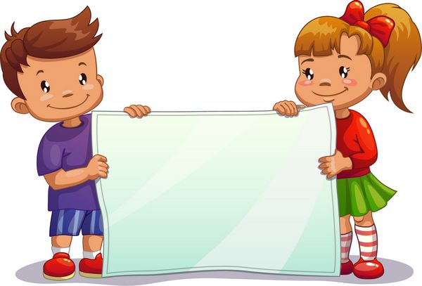 کارتونی پسر و دختر با کاغذ سفید بزرگ pl برای متن وکتور