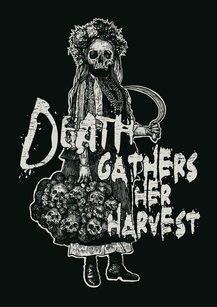 طراحی مرگ محصول خود را برای چاپ پوستر یا تی شرت با الهه مرگ با جمجمه های داس و دسته جمع می کند وکتور افکت گرانج در لایه جداگانه