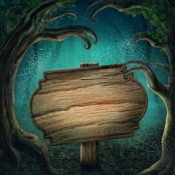 تابلوی چوبی در جنگل تاریک جادویی