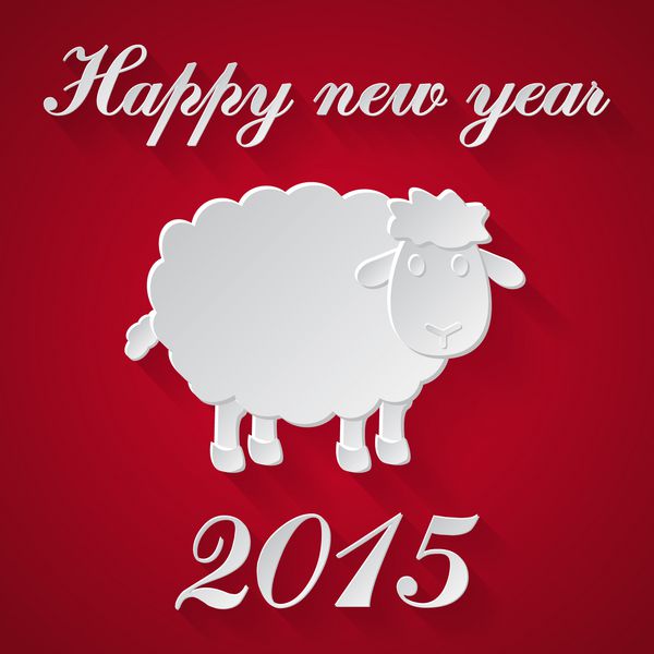 گوسفند کاغذی انتزاعی با پیام تبریک سال نو 2015 در پس زمینه قرمز تصاویر وکتور