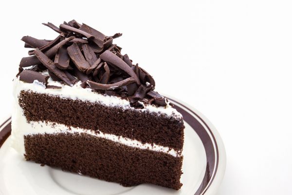 تکه کیک شکلاتی در زمینه سفید