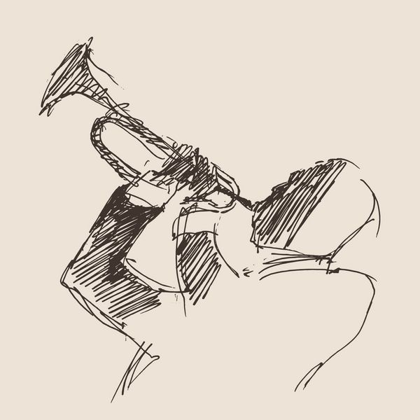 مفهوم جاز مرد tpet تصاویر موسیقی قدیمی سبک رترو حکاکی شده طراحی دستی طرح