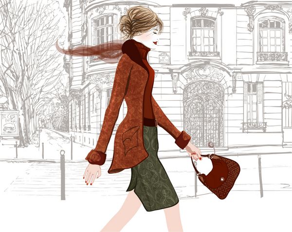 زن جوان در حال قدم زدن در خیابانی از پاریس - وکتور
