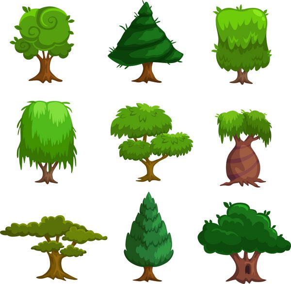 درختان کارتونی مجموعه وکتور