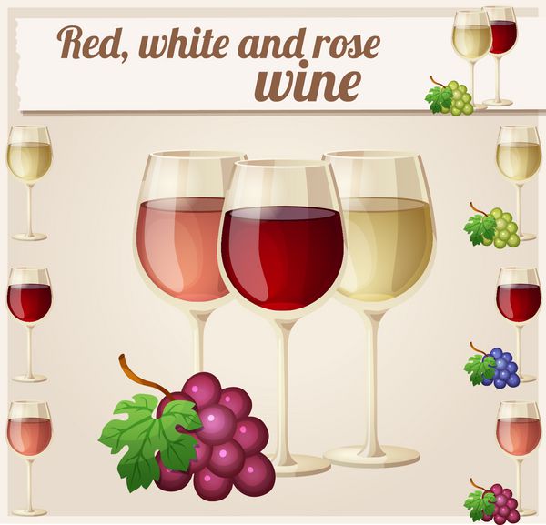 قرمز سفید و رز در عینک نماد وکتور دقیق مجموعه ای از غذاها و نوشیدنی ها و مواد لازم برای پخت و پز