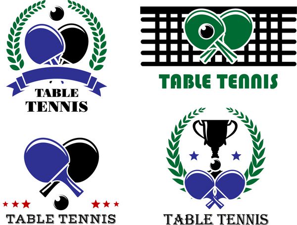 نمادهای پینگ پنگ و تنیس روی میز جدا شده روی سفید برای طراحی لوگوی ورزشی