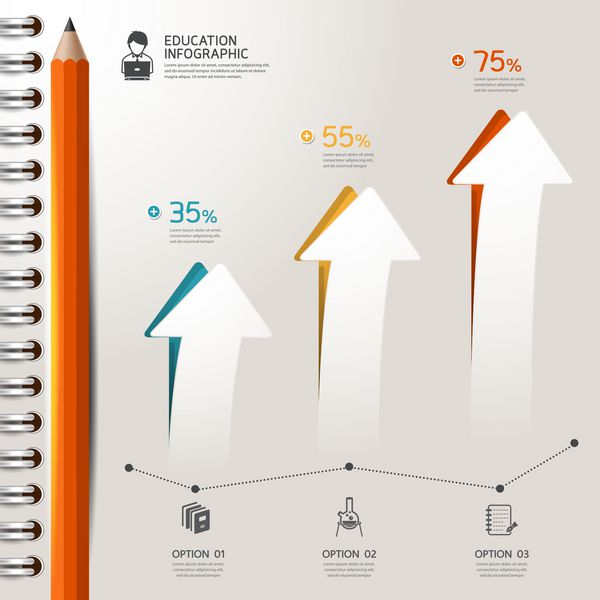گزینه نمودار و نمودار اینفوگرافی مداد آموزش و پرورش وکتور
