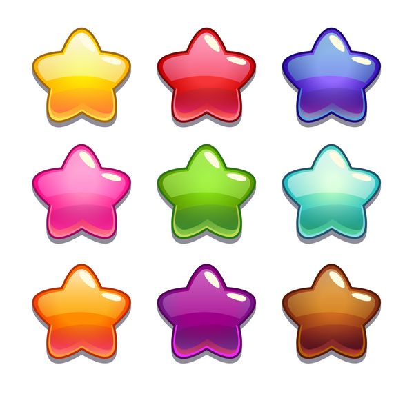 ستاره های ژله ای کارتونی زیبا در رنگ های مختلف وکتور ایزوله