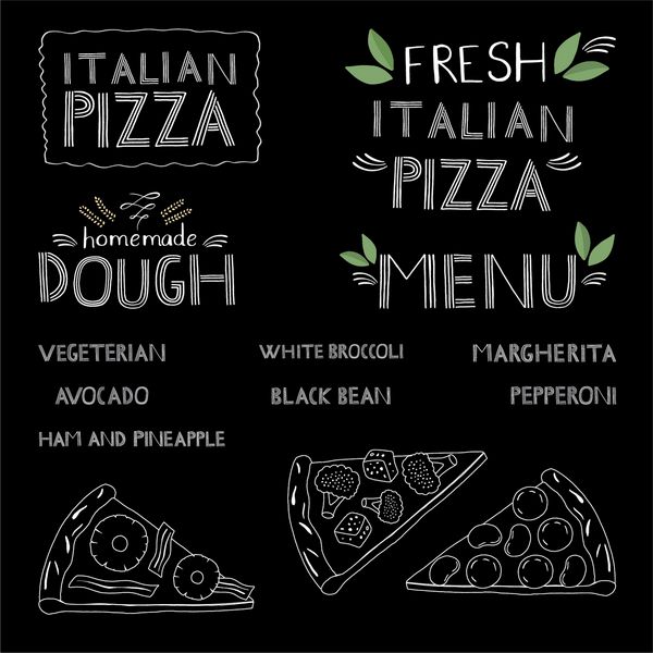 حروف پیتزا آرم و نام غذاهای پیتزا