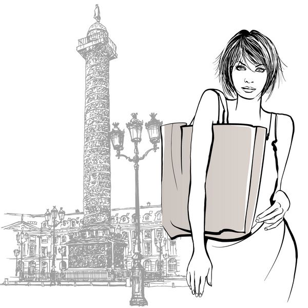 زن جوان در حال خرید در پاریس - وکتور