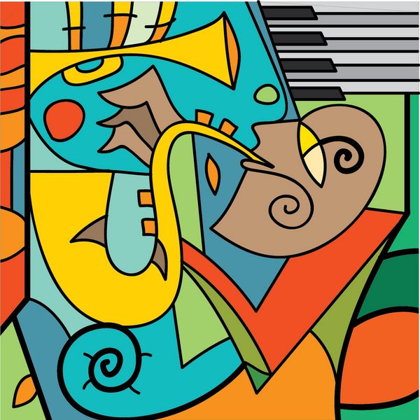 پوستر جاز نوازنده ساکسیفون پیانو موسیقی متن وکتور هنر